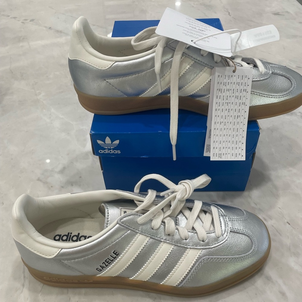 Adidas Silver and White Sneakers